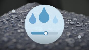 水滴の写真を背景に大小の水滴と硬度メーターを描いたイラスト（視認性改善版）