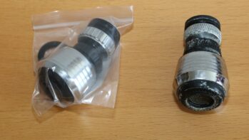 新旧の水栓用フィルター（フィルター交換記事のアイキャッチ）