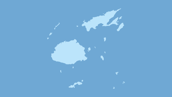 フィジーの島々の形のシルエット（無地の青い背景）